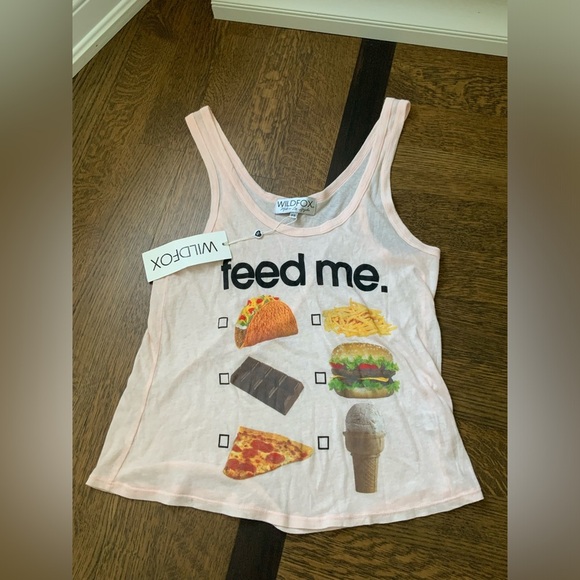 WILDFOX Feed Me Foodie Graphic Tank Top Pink Women’s Size Small/XS Brand New - Picture 5 of 11